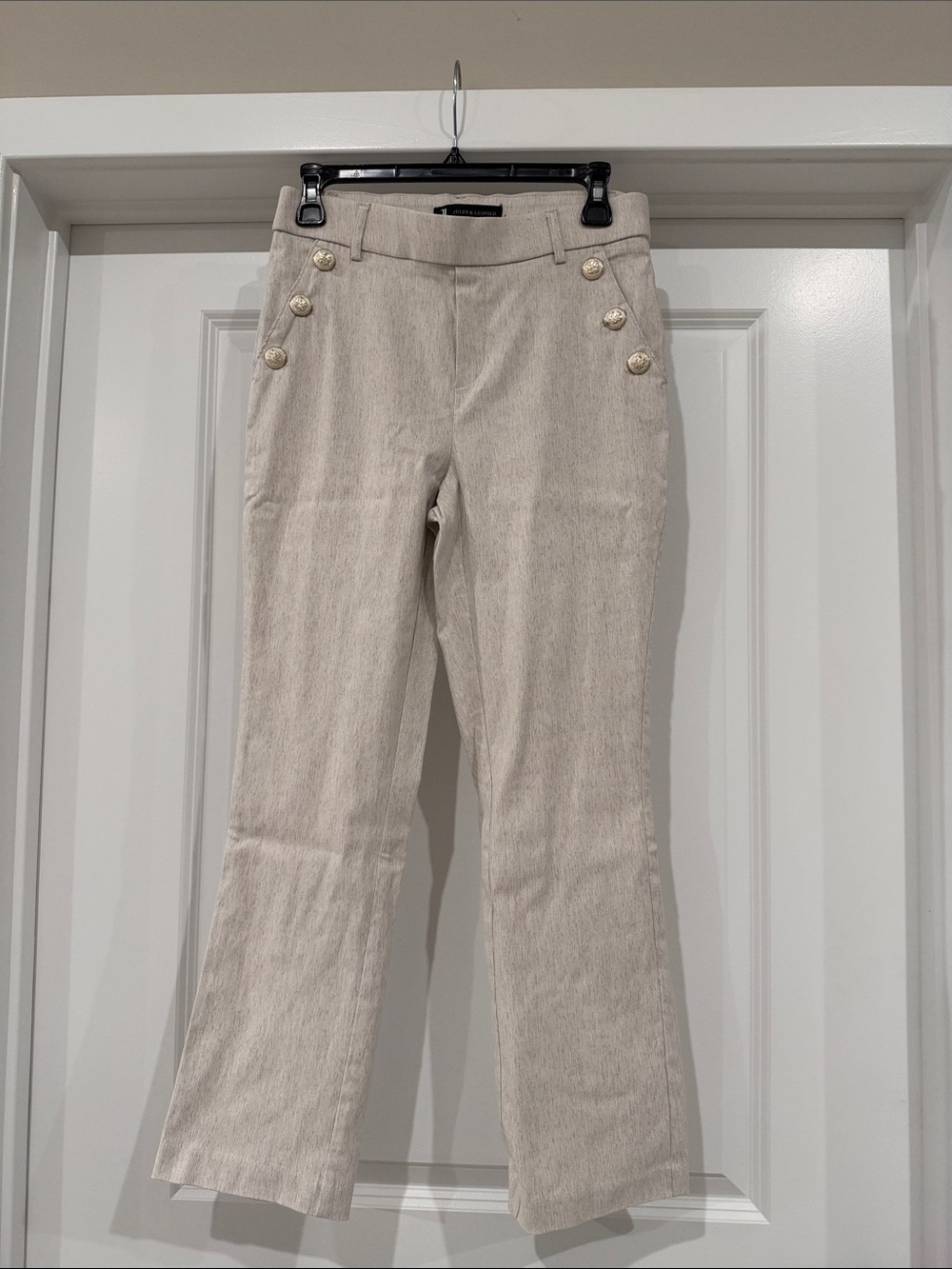 Jules & Leopold Light Cream Bootcut Pants with Decorative Buttons